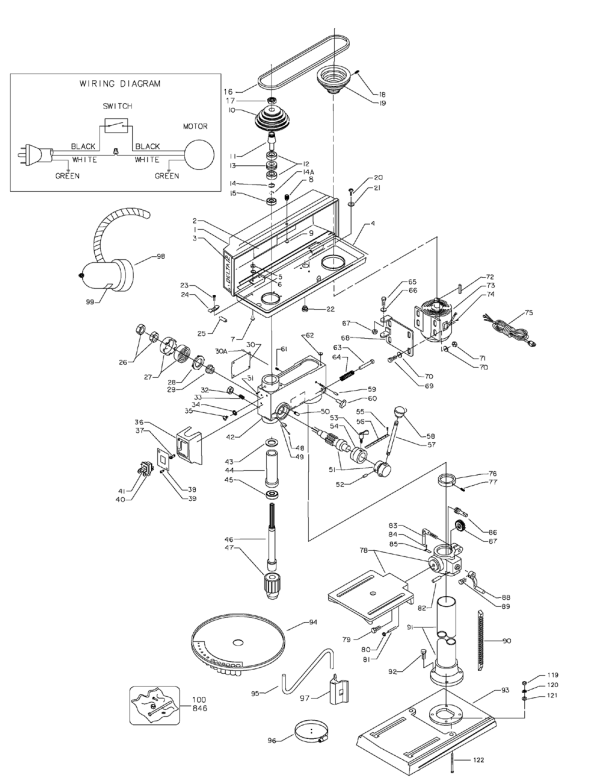 Delta Dp300l Type-1 Diagram and Parts List for DP300L Type-1 Delta Drill Press