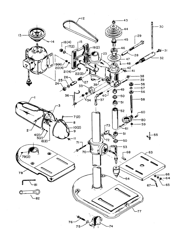 Delta 1302 Diagram and Parts List for 1302  Delta Drill Press
