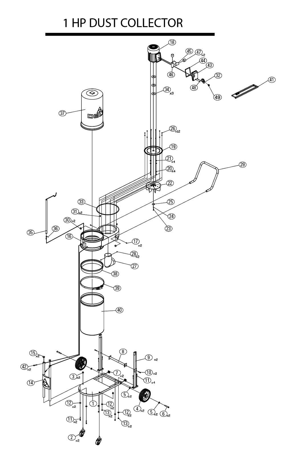 Fig-0 Diagram and Parts List for 50-723  Delta Dust Collector