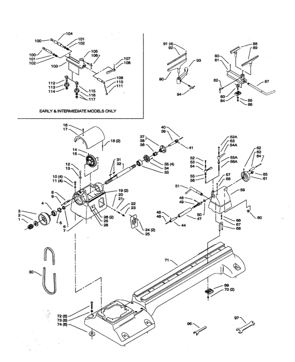 Delta 46-612 Type-1 Diagram and Parts List for 46-612 Type-1 Delta Lathe