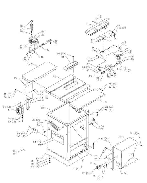 Delta 36-955 Diagram and Parts List for 36-955  Delta Saw