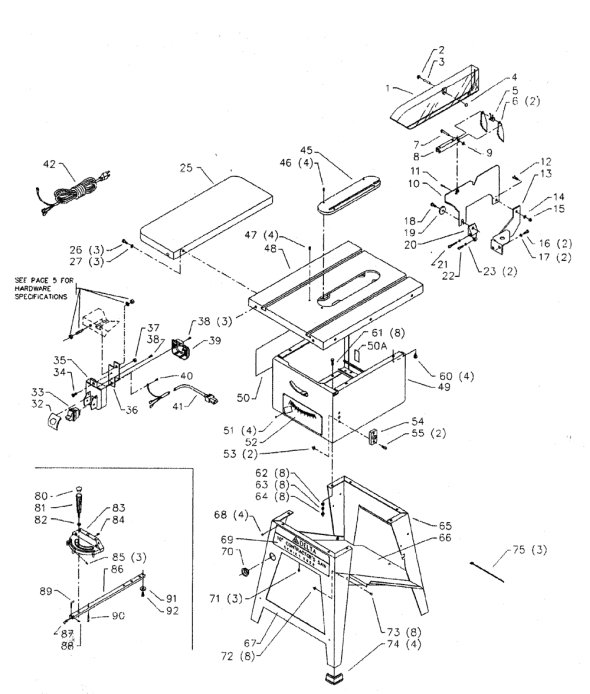 Delta 36-475 Diagram and Parts List for 36-475  Delta Saw