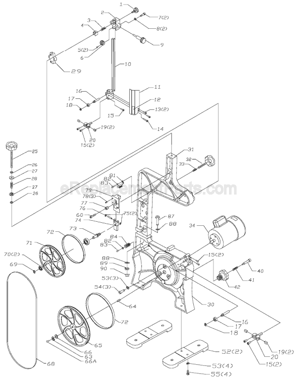 Page A Diagram and Parts List for BS150LS Type 1 Delta Band Saw