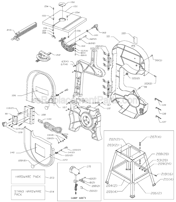 Page B Diagram and Parts List for BS150LS Type 1 Delta Band Saw