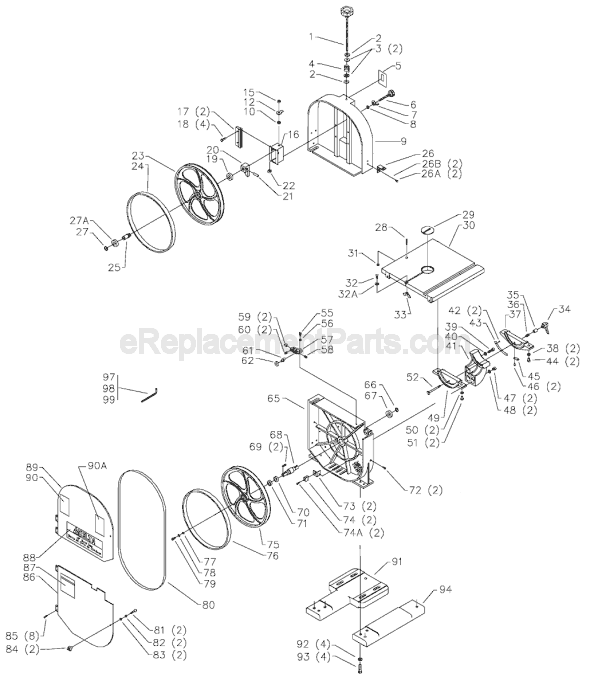 Page A Diagram and Parts List for BS220LS Type 1 Delta Band Saw