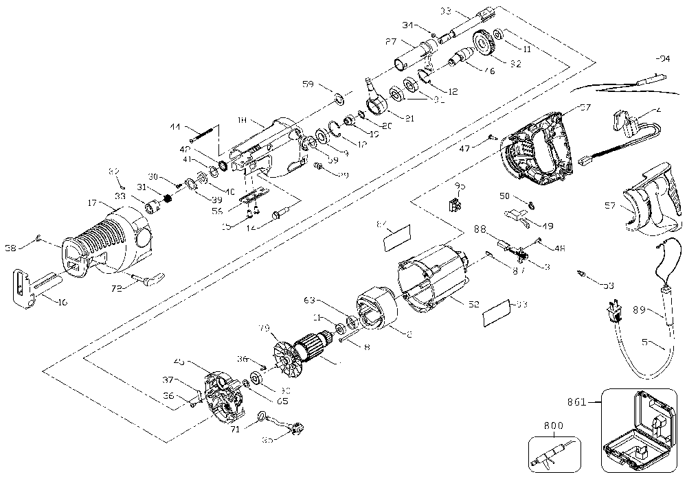 Exploded Diagram A Diagram and Parts List for 23-9748-50SEV Type 1 Delta Reciprocating Saw