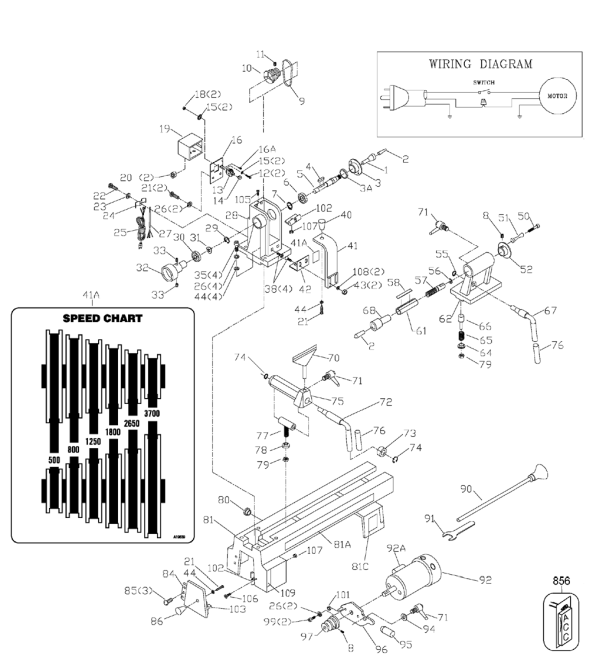 Delta La200 Diagram and Parts List for LA200  Delta Lathe