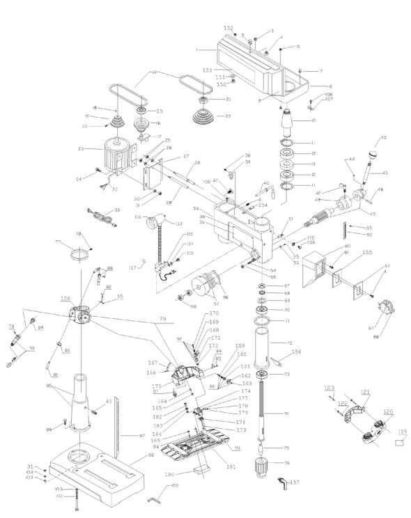 Delta 17-950l Type-1 Diagram and Parts List for 17-950L Type-1 Delta Drill Press
