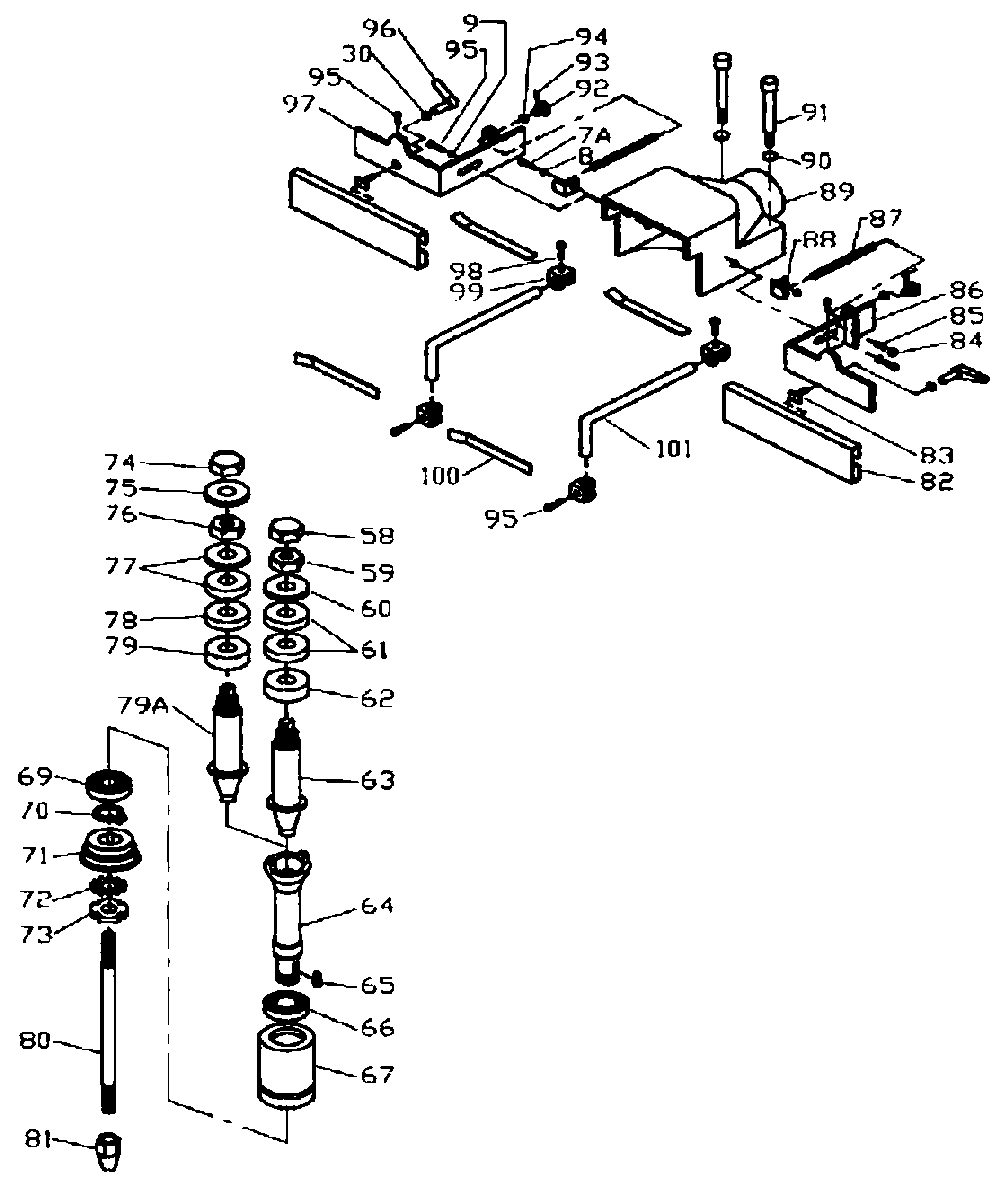 Exploded Diagram B Diagram and Parts List for 43-290C Type 1 Delta Saw