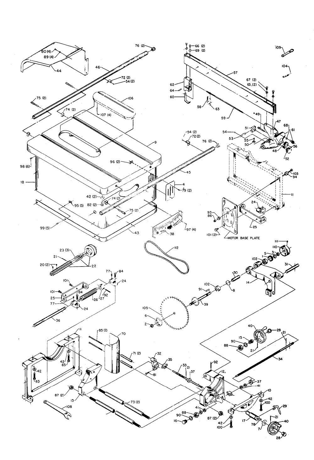 Diagram Diagram and Parts List for PM-1822  Delta Saw