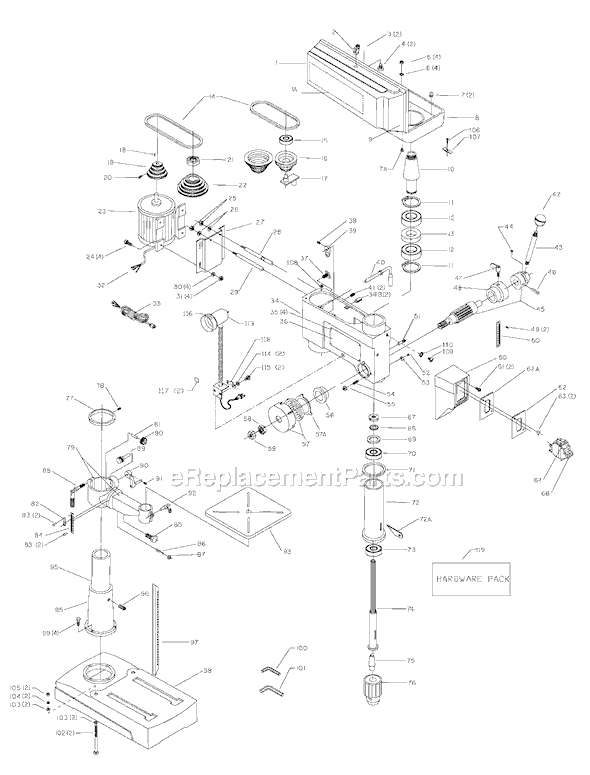Page A Diagram and Parts List for DP400 Type 1 Delta Drill Press