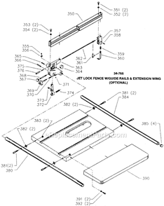 Page D Diagram and Parts List for 34-765 Type 4 Delta Table Saw