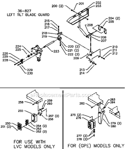 Page C Diagram and Parts List for 34-784L Type 1 Delta Table Saw