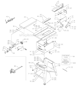 Page A Diagram and Parts List for 36-451X Type 1 Delta Table Saw