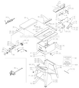 Page A Diagram and Parts List for 36-505X Type 1 Delta Table Saw