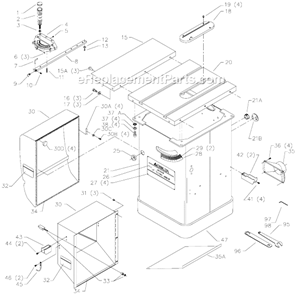 Page A Diagram and Parts List for 36-820L Type 1 Delta Table Saw
