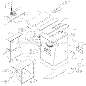 Page A Diagram and Parts List for 36-821L Type 2 Delta Table Saw
