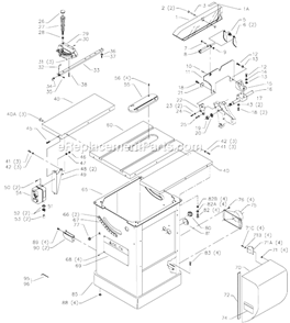 Page A Diagram and Parts List for 36-843 Type 1 Delta Table Saw