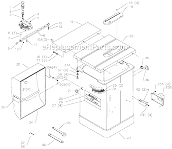 Page A Diagram and Parts List for 36-869 Type 1 Delta Table Saw