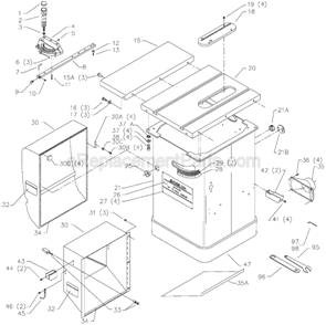 Page A Diagram and Parts List for 36-953 Type 1 Delta Table Saw