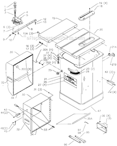 Page A Diagram and Parts List for 36-954 Type 1 Delta Table Saw