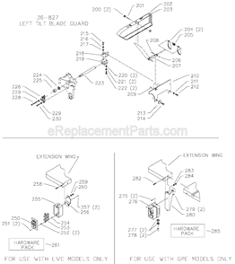 Page C Diagram and Parts List for 36-L51 Type 1 Delta Table Saw