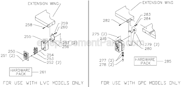 Page C Diagram and Parts List for 36-R51X Type 1 Delta Table Saw