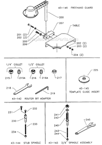 Page A Diagram and Parts List for 43-142 Type 1 Delta Router