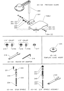 Page A Diagram and Parts List for 43-143 Type 1 Delta Table Saw Accessories