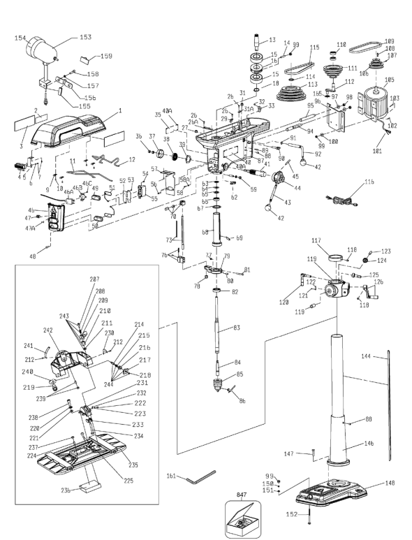 Delta 17-959l Type-1 Diagram and Parts List for 17-959L Type-1 Delta Drill Press