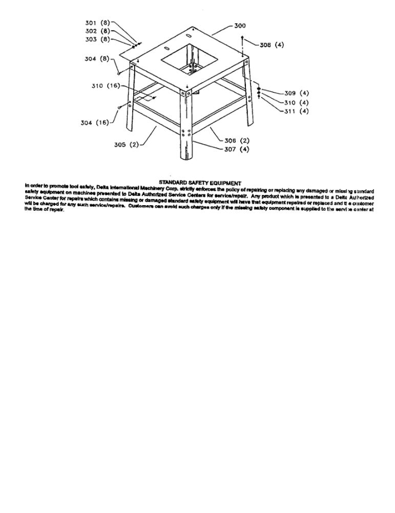 Steel Stand Diagram and Parts List for 34-440 95H98460 & HIGHER Delta Table Saw