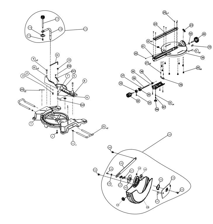 Diagram 1 Diagram and Parts List for S26-263L  Delta Miter Saw