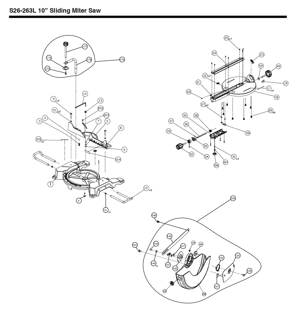 Fig-0 Diagram and Parts List for S26-263LS  Delta Saw