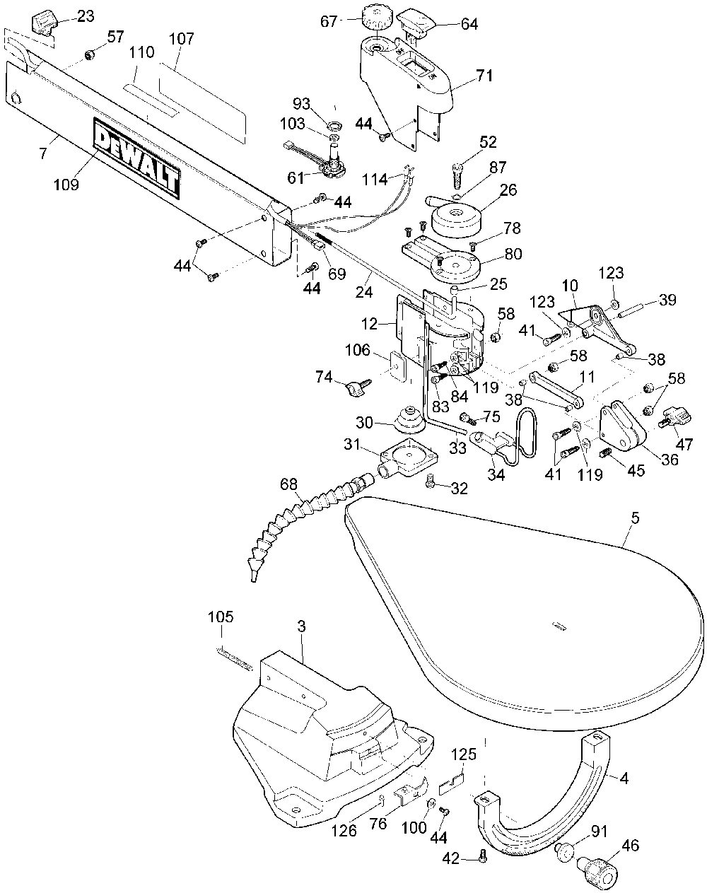 Exploded Diagram B Diagram and Parts List for DW788BL Type 1 Delta Scroll Saw
