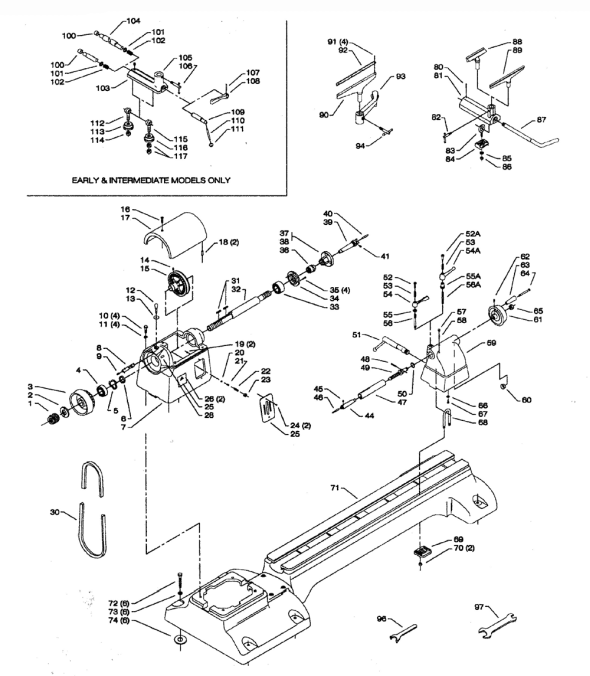Delta 46-636 Type-1 Diagram and Parts List for 46-636 Type-1 Delta Lathe