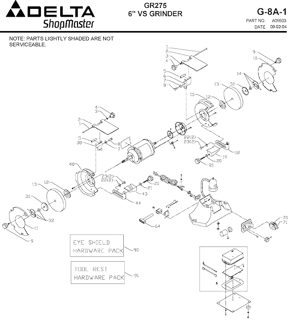 Page A Diagram and Parts List for GR275 Type 1 Delta Angle Grinder