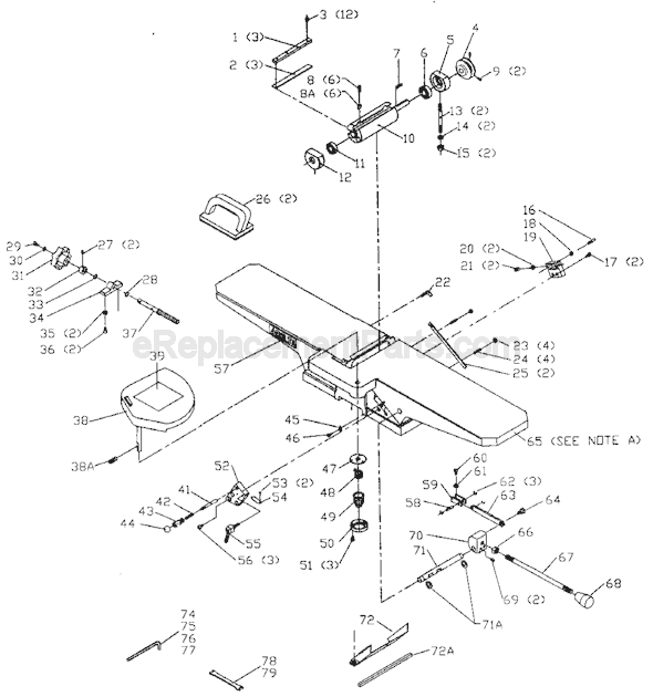 Page A Diagram and Parts List for JT360  Delta Planer Jointer