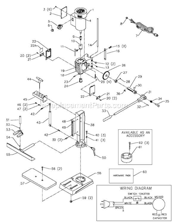 Page A Diagram and Parts List for MM300 Type 1 Delta Drill Press