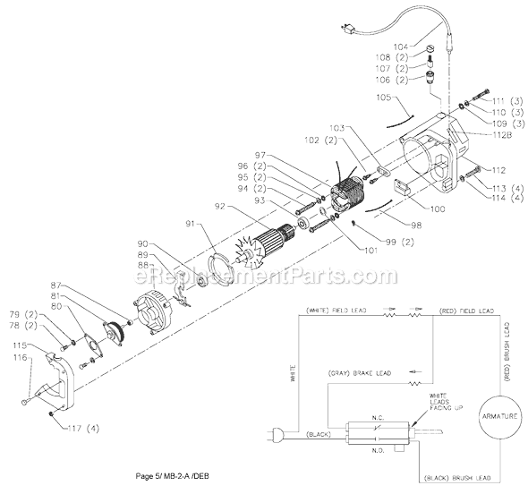 Page C Diagram and Parts List for MS150 Type 1 Delta Miter Saw