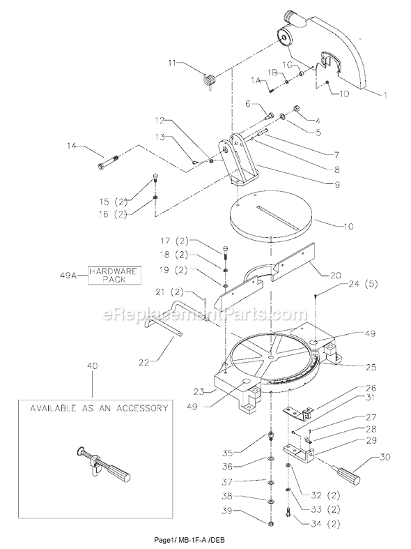 Page A Diagram and Parts List for MS210 Type 1 Delta Miter Saw