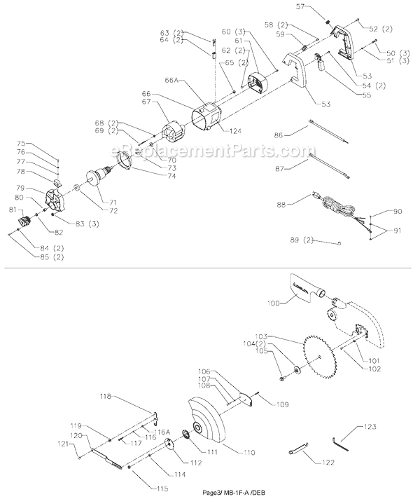 Page B Diagram and Parts List for MS210 Type 1 Delta Miter Saw