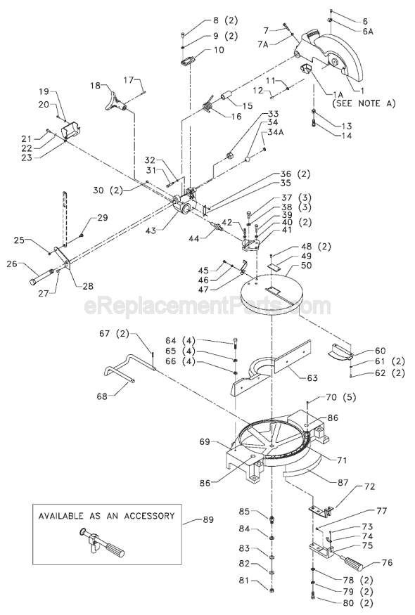 Page A Diagram and Parts List for MS250 Type 1 Delta Miter Saw