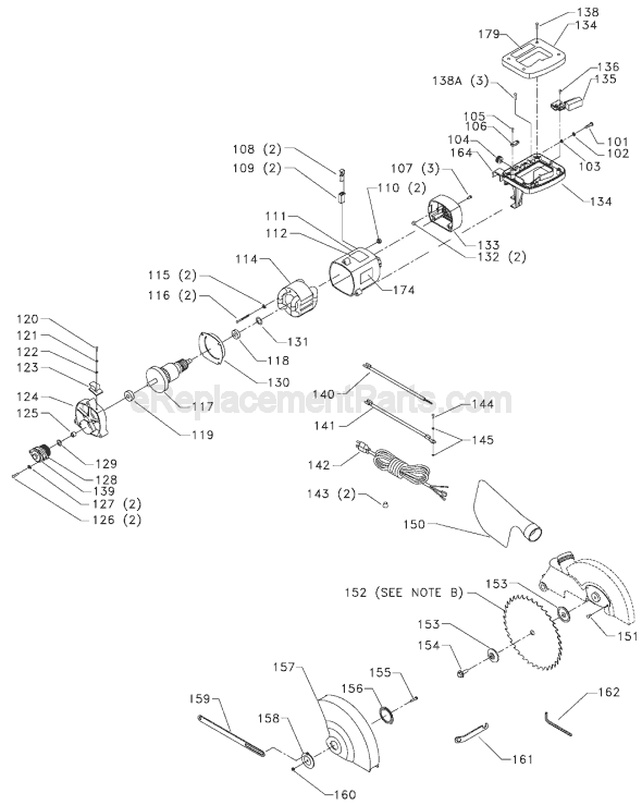 Page B Diagram and Parts List for MS250 Type 1 Delta Miter Saw