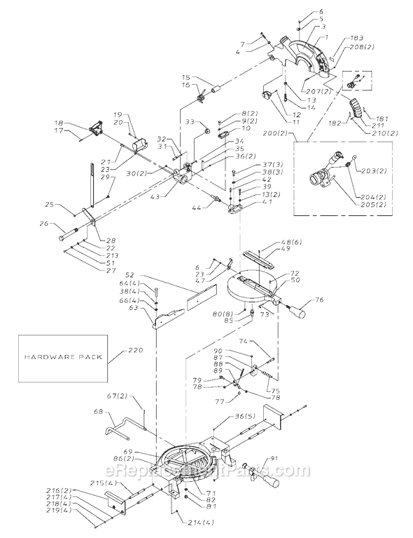 Page A Diagram and Parts List for MS265L Type 1 Delta Miter Saw