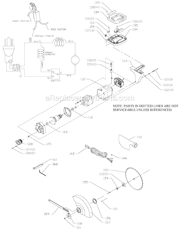 Page B Diagram and Parts List for MS265 Type 1 Delta Miter Saw