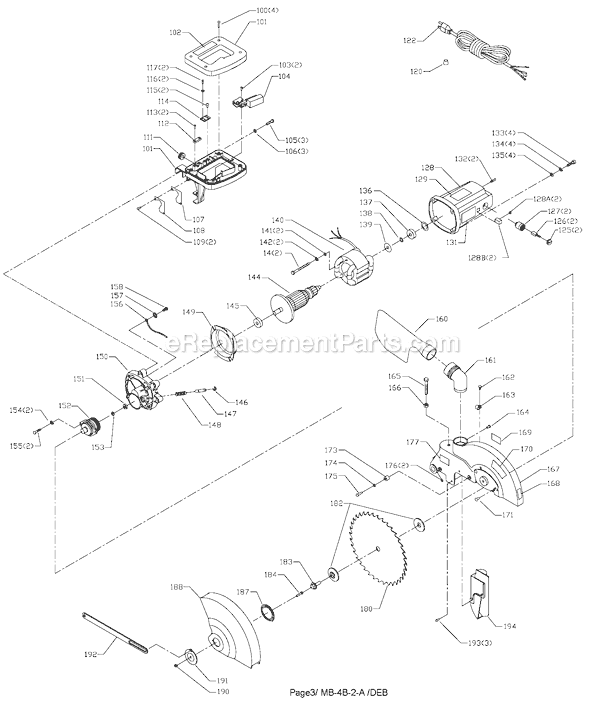 Page B Diagram and Parts List for MS275 Type 1 Delta Miter Saw
