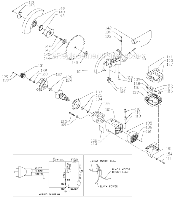 Page B Diagram and Parts List for MS350 Type 1 Delta Miter Saw