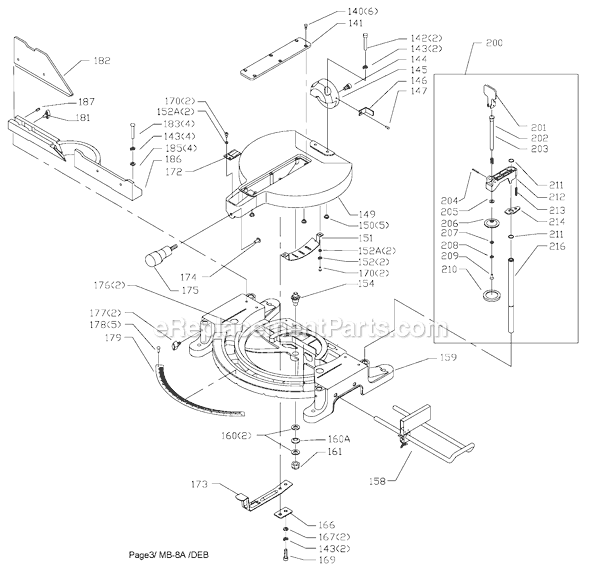Page AZ Diagram and Parts List for MS450 Type 1 Delta Miter Saw