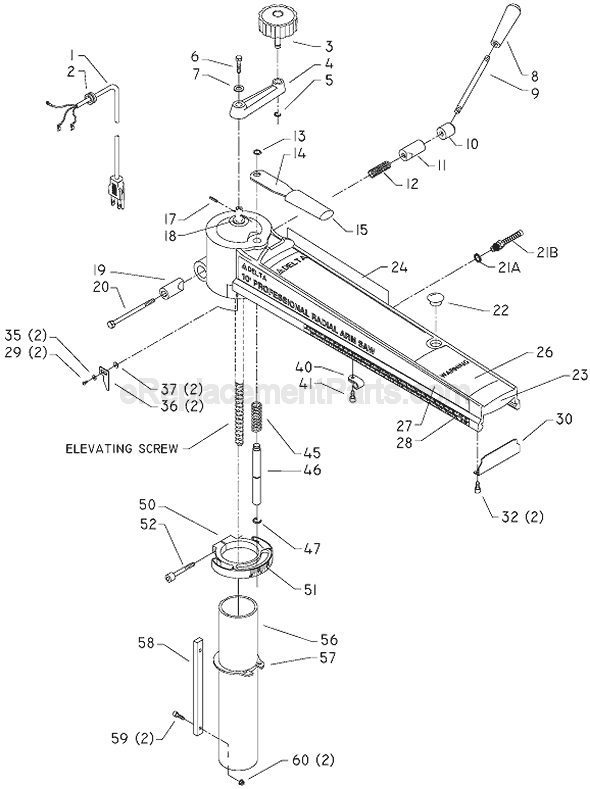 Page A Diagram and Parts List for RS830 Type 1 Delta Chop Saw
