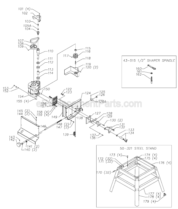 Page B Diagram and Parts List for SH100 Type 1 Delta Shaper